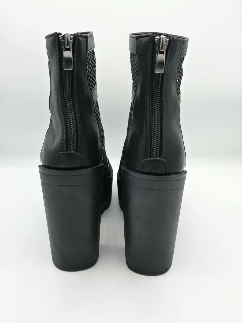 Black Mesh Platform Peep-Toe Heeled Boots